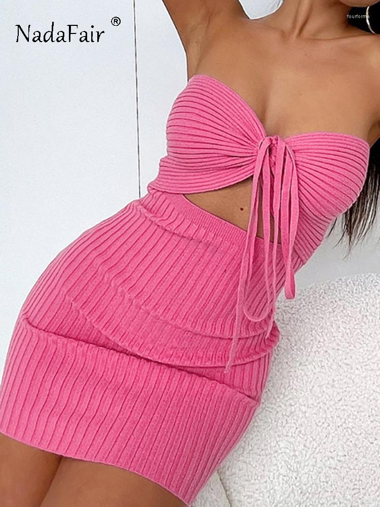 

Casual Dresses Nadafair Knitted Strapless Mini Dress Sexy Bodycon Hollow Out Sleeveless Green Ribbed Halter Summer 2023 Backless, Blue