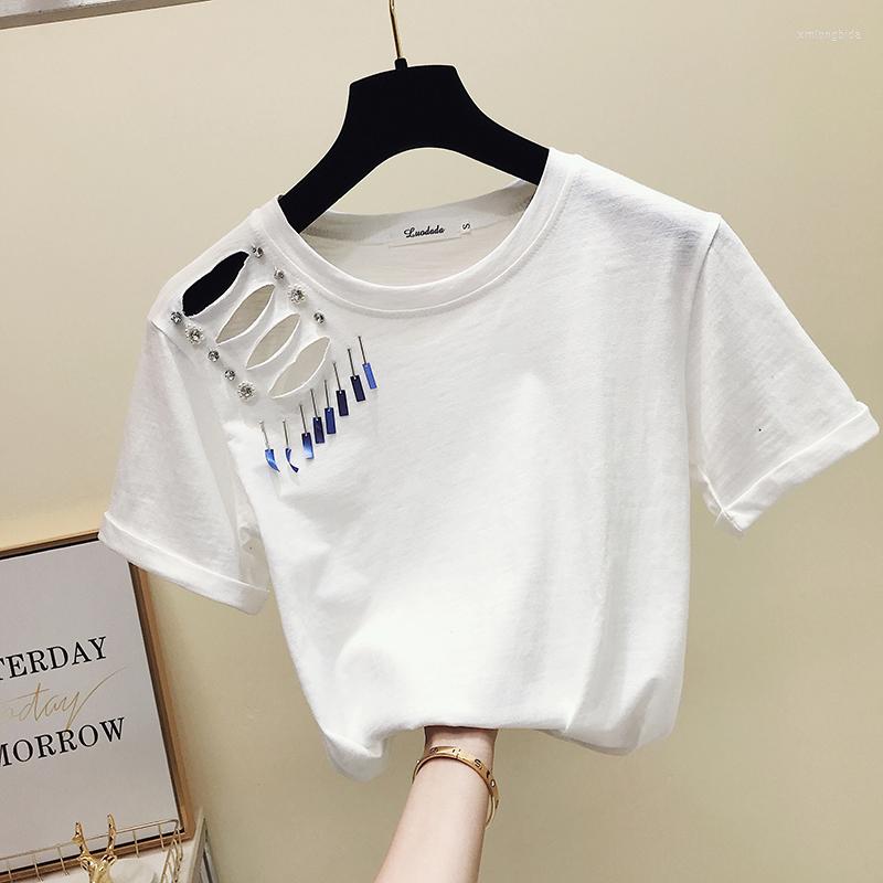 

Women' T Shirts Summer Short Sleeve White Shirt Women Tops Fashion Hole Female Harajuku T-shirt Vintage Tee Femme 2023, Green