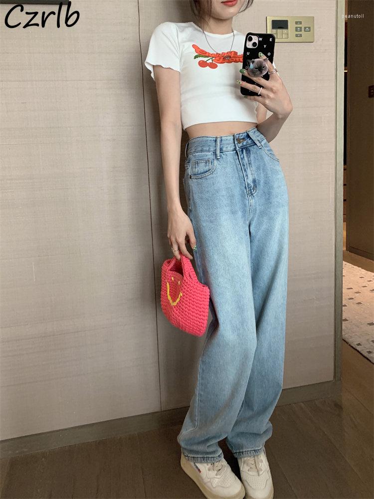 

Women's Jeans Blue High Waisted Baggy Women Denim Clothes Straight Casual All-match Retro Ulzzang Schoolgirls Fashion Chic Streetwear BF, Blue longer