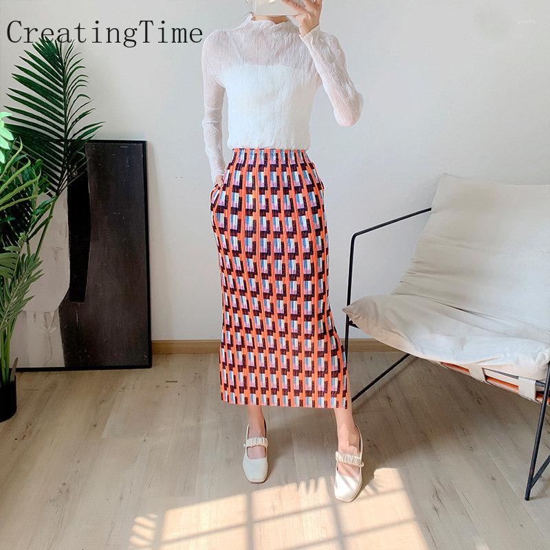 

Skirts Pleated Skirt Women's Spring 2023 Niche Houndstooth Print Elasticity High Waist Split Wild Fashion Female Clothing LH918, Green