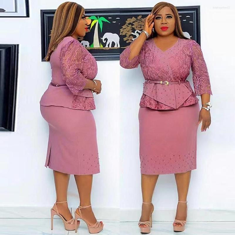 

Ethnic Clothing MD African Style Dress For Women 2023 Lace Sleeve Beads Slim Bodycon Gown Elegant Office Ladies Party Dashiki