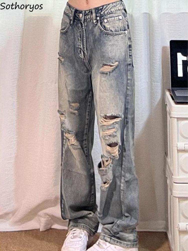 

Women' Jeans Women European Style Trendy Do Old Simple Ripped Spring High Street Design Casual All-match Vintage Daily Ins, Blue no belt
