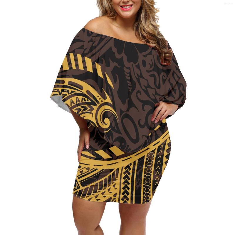

Casual Dresses Polynesia Amorous Feeling Tattoos Print Ladies Sexy Buttocks Dress Elegant Loose Oblique Shoulder Shawl Frill Skirt, Ysff1054x11