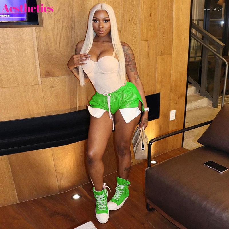 

Women's Shorts Women Faux Leather Patchwork High Waisted Pants Deep Pockets Lace Up Casual Streetwear 2023 Summer Biker, Pink