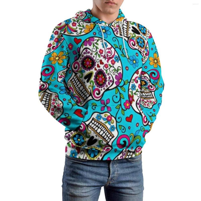 

Men' Hoodies Sugar Skull Print Casual Man Flowers Skulls Aesthetic Hooded Sweatshirts Long Sleeve Street Wear Oversized Hoodie, Style-2