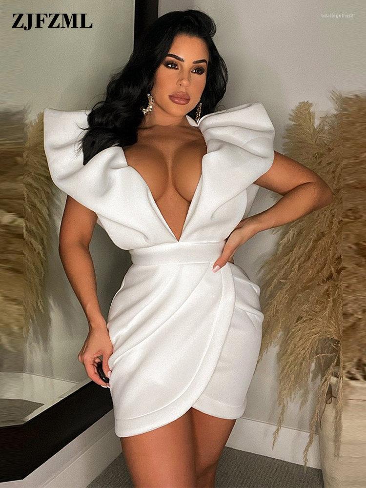 

Casual Dresses Summer Women Deep V Neck Petal Sleeve Mini Dress Fashion High Waist Body-shaping Wrap 2023 Backless Package Hip Vestidos, Black