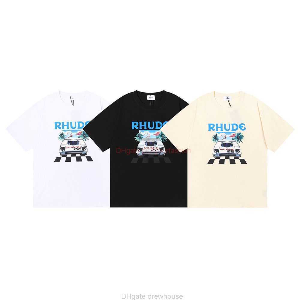 

Designer Fashion Clothing Tees Tshirt 2022ss American Fashion Brand Rhude Formula F1 Racing Miami Station Limited Print Short Sleeve Tshirt for Men Women Cotton Str, White 5027