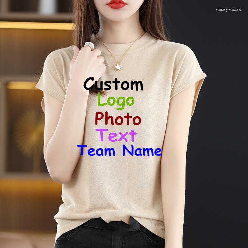 

Women's T Shirts Short Sleeve T-Shirt Women's Summer Half Turtleneck Tops 2023 Custom LOGGO Loose TIce Silk Knitwear, Pink