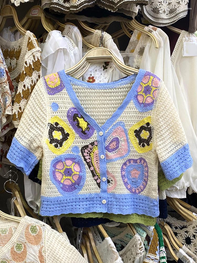 

Women's T Shirts Boho Summer Corset Shirt For Women Hollow Out Short Sleeve Femme V-Neck Single Breasted Female Graphic Dropship, Black