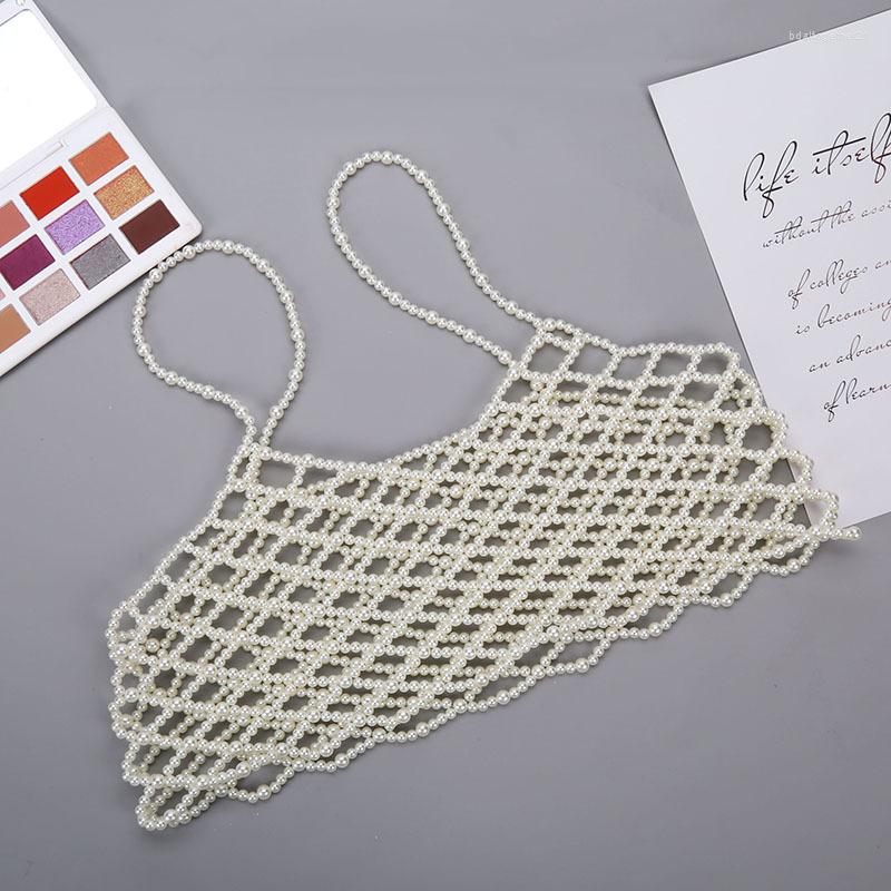 

Women's Tanks Hand-woven Pearl Camis Hollow Out Vest Tops Fashion Women Summer Spring Shirt Top Tank Decoraton Body Chain Jewelry, White