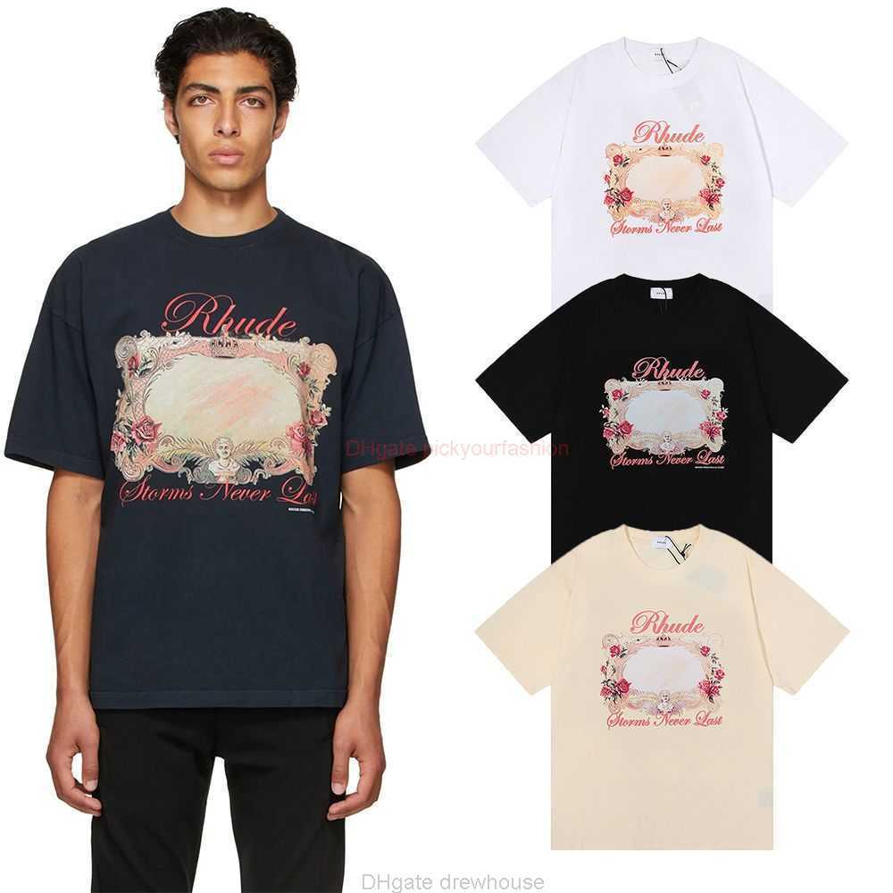 

Designer Fashion Clothing Tees Tshirt American Fashion Brand Rhude Storms Never Last Rose Magic Mirror Tee Cotton Short Sleeve Tshirt Men Women Cotton Streetwear To, White 5017