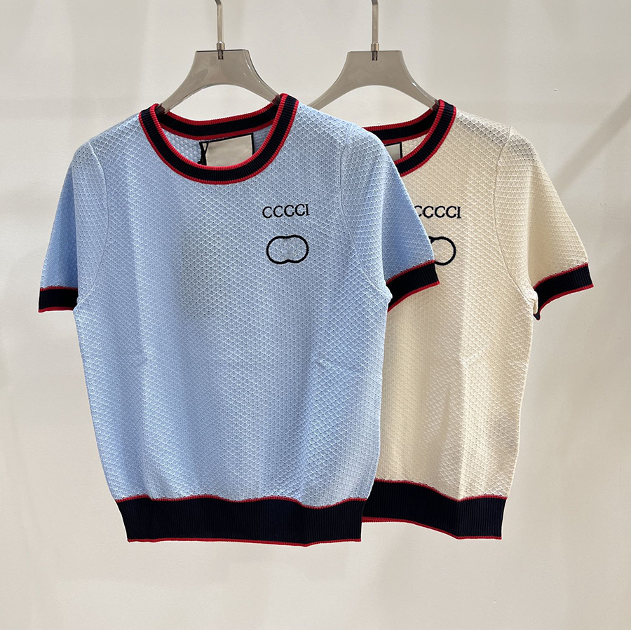 

Woman Knits T-Shirt Designer Summer Casual Knitted Tees Shirt Womens Fashion Short Sleeve Classic Letters Striped Tee Tops 23ss, Yellow