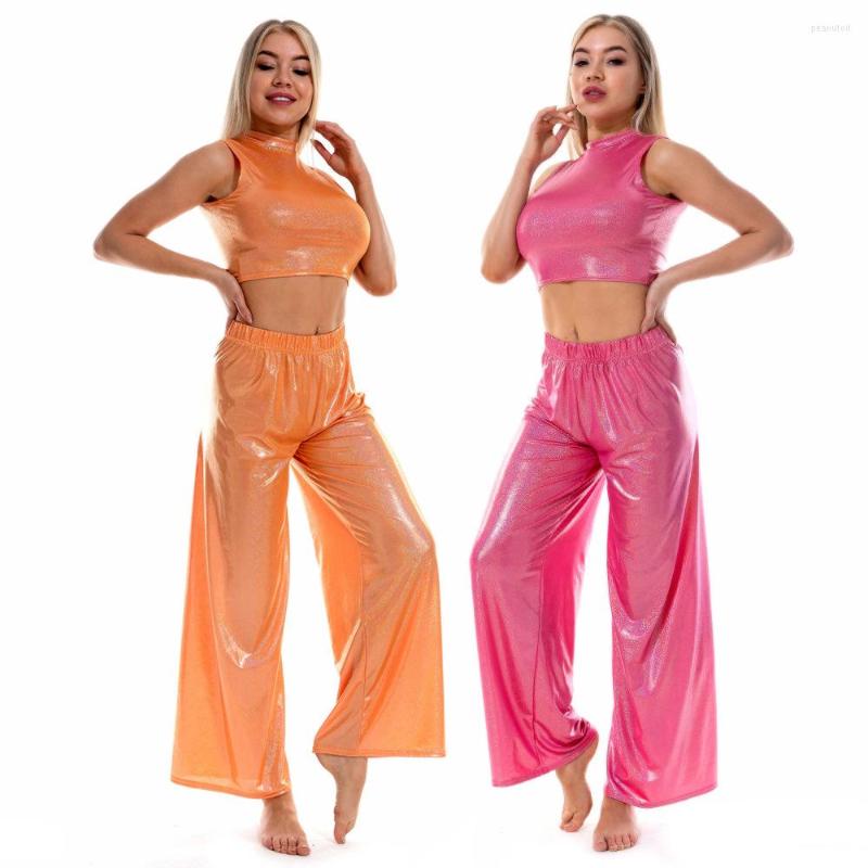 

Women' Two Piece Pants Bright Ice Silk Leisure Sets Sleeveless Tank Top Wide Leg Pant Casual Loose Yoga Trouser Sweatpants Women Tracksuits, Black