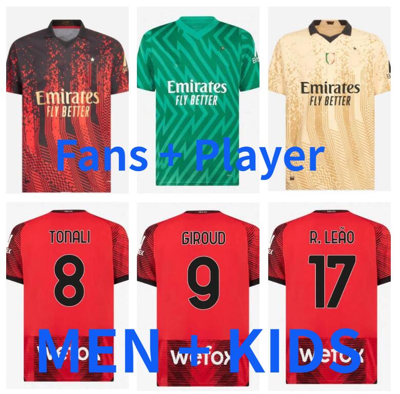 

GIROUD AC Milans Soccer Jerseys 2023 2024 fourth BRAHIM R.LEAO THEO special-edition 4th 22 23 24 IBRAHIMOVIC Football Shirts M. MAIGNAN TOMORI fans player men kids kit, Kids size