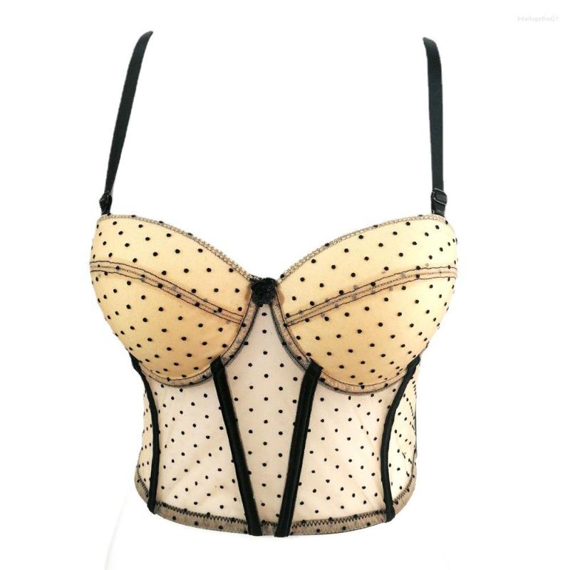 

Women's Tanks Polka Dot Lace Mesh Summer 2023 Short Sexy Female Corset Nightclub Party Women Camis Built In Bra Cropped Girls Crop Top YH262, Black