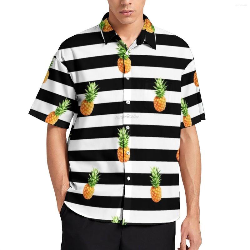 

Men's Casual Shirts Cute Pineapple Black Stripes Print Vacation Shirt Hawaiian Vintage Blouses Men Plus Size 4XL, Style-8