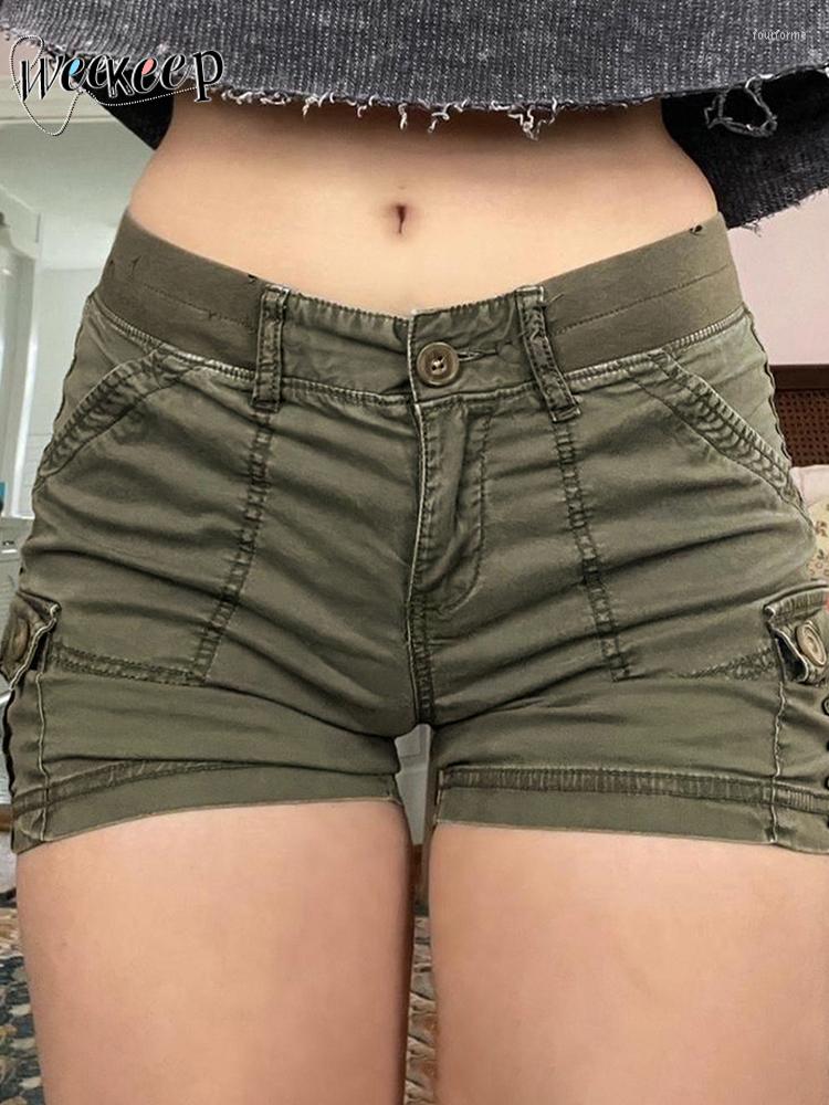 

Women' Shorts Weekeep Summer Sexy Vintage Streetwear Y2k Cargo Low Rise Pocket Patchwork Short Pants Women Harajuku Outfits, Blue