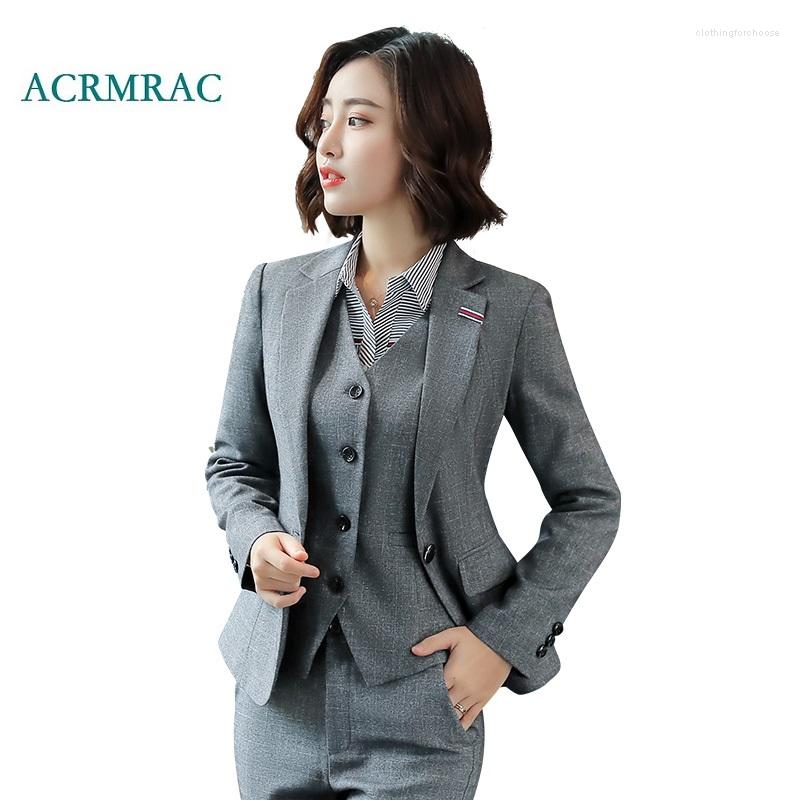 

Women's Two Piece Pants ACRMRAC Women Suits Gray Grid Slim Jacket Pencil Suit OL Formal Womens Business, Gray jacket pants