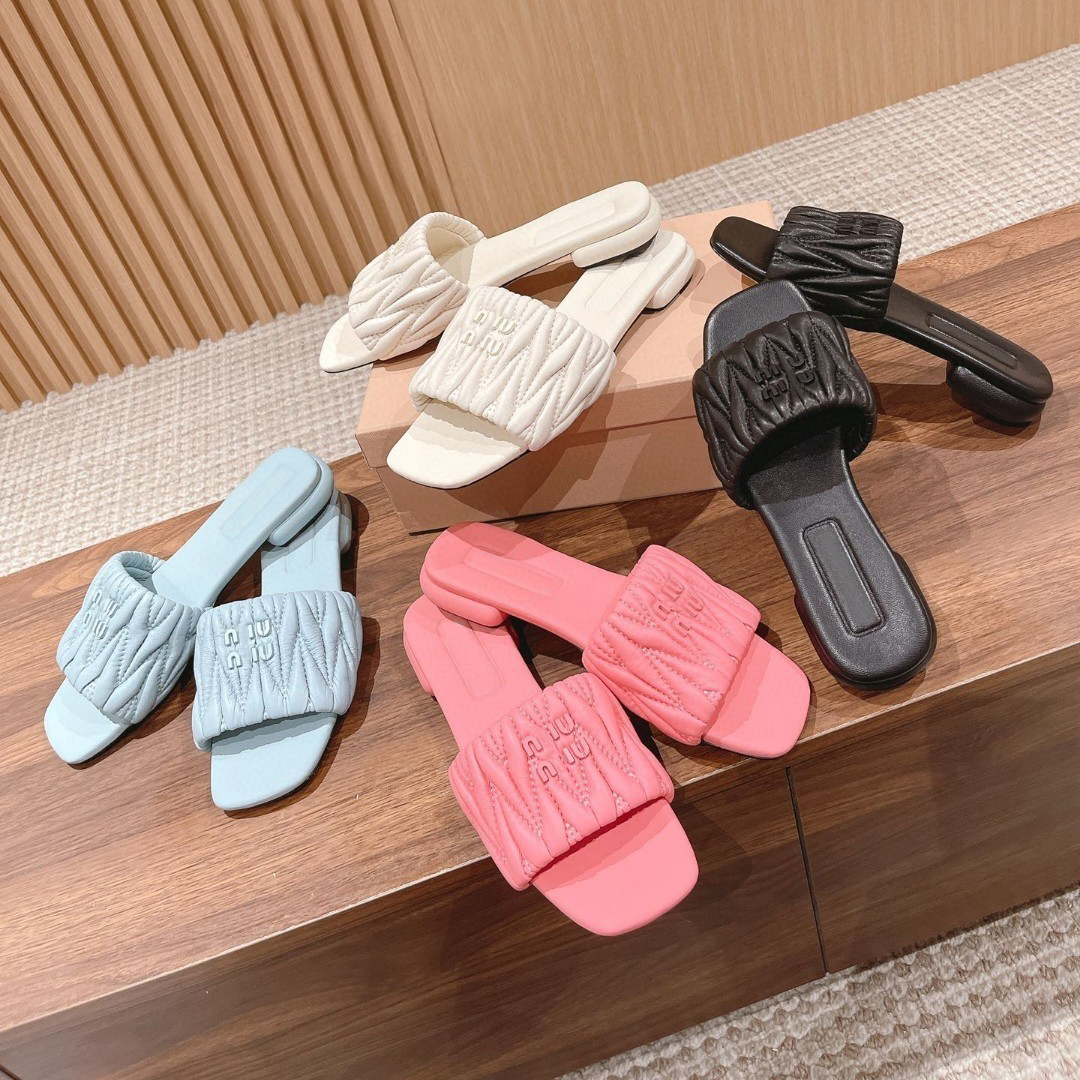 

women designer slipper slides sandal platform slippers summer sandles shoes real leather classic brand beach pink casual woman outside slider 10A with box, Color3