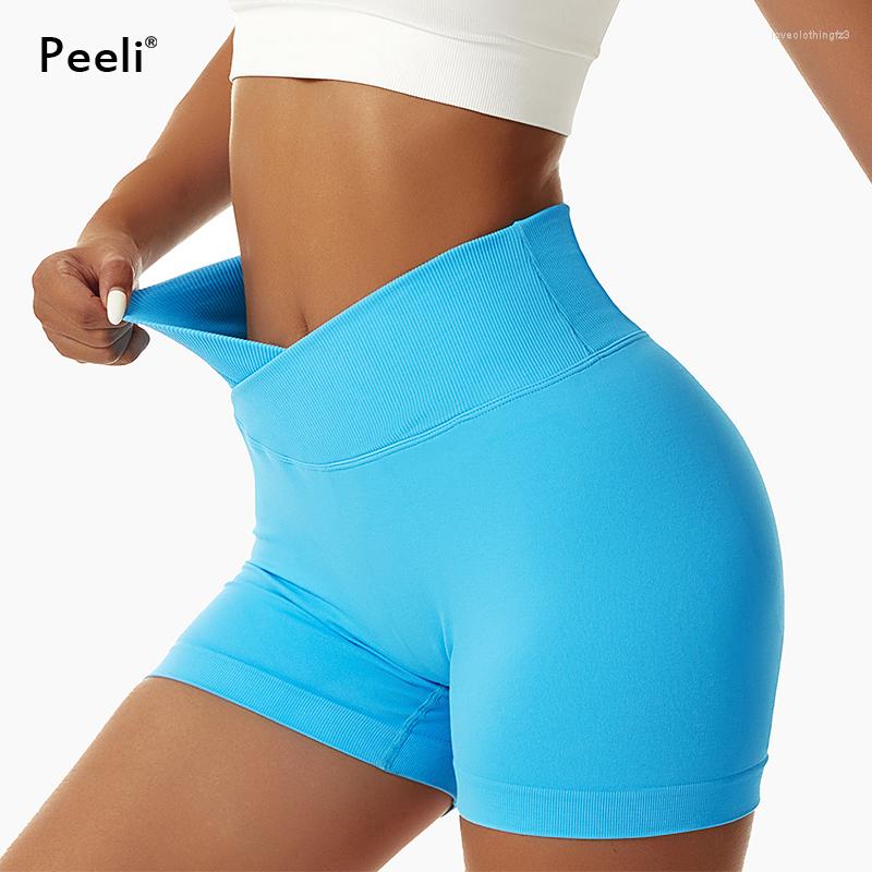 

Active Shorts Seamless Gym Women V Cross High Waist Yoga Scrunch BuCycling Booty Workout Biker Short Clothing, Beige