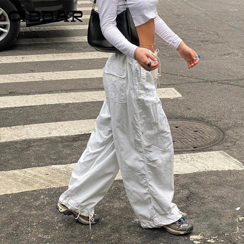 

Women' Pants CIBBAR Low Waist Loose Sweatpants Casual Basic White Drawstring Cargo Streetwear Fashion Solid Pleated Baggy Bottoms, Black