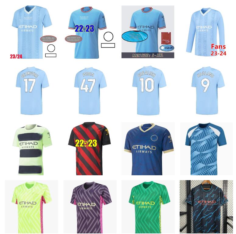

22 23 24 HAALAND BERNARDO SOCCER JERSEYS GREALISH J. ALVAREZ MANS CITIES MAHREZ fans player version DE BRUYNE FODEN 2023 2024 football tops shirt kids kit uniform Boys