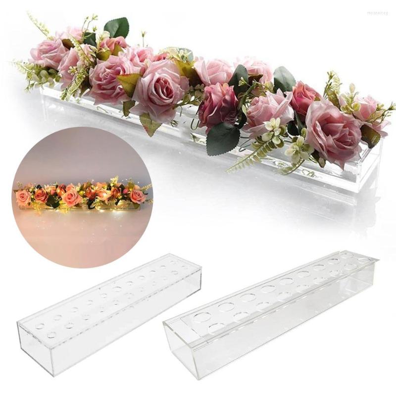 

Vases 22 Holes Clear Acrylic Flower Vase Rectangular For Dining Table Wedding Decoration Rose Gift Box With Light Desktop Home Decor