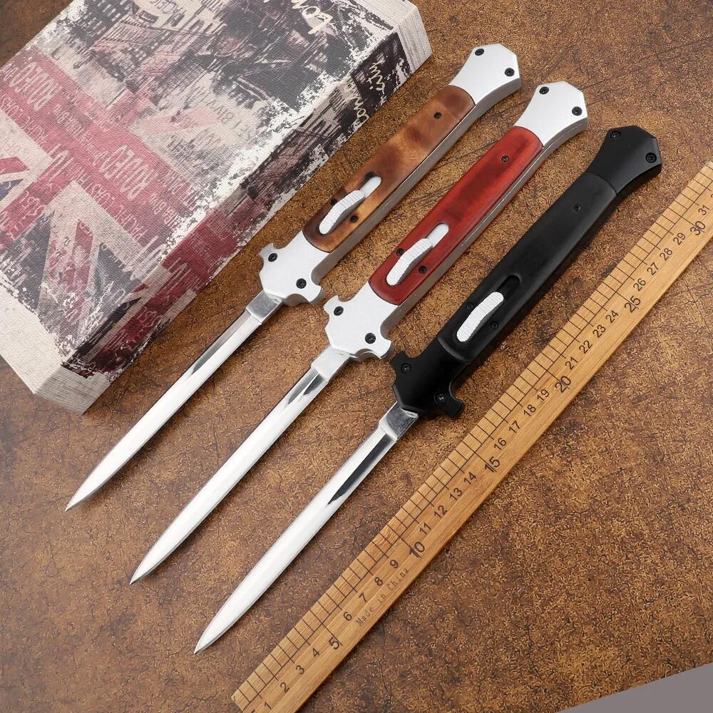 

High-END 13 Inch Italian Mafia Stiletto Horizontal Tactical Folding knife 440C Blade Wood Handle Automatic Camping Auto Pocket Knives 11 9 INCH EDC Tools