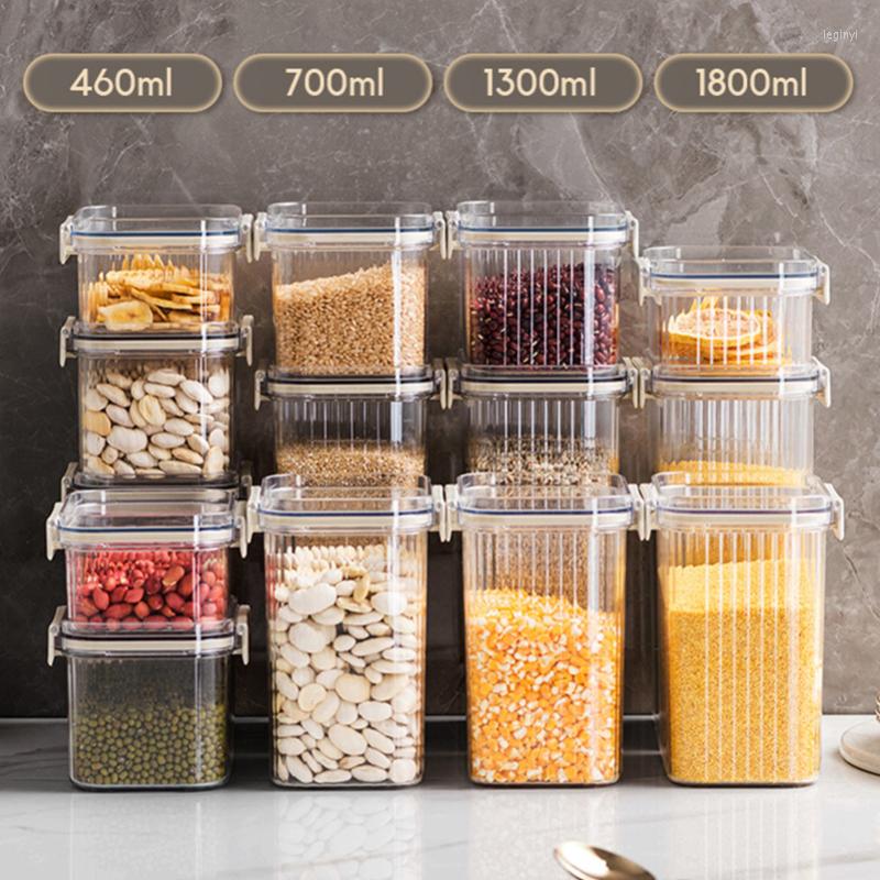 

Storage Bottles Retro Food Tank Kitchen Container Plastic Box Jars For Bulk Cereals Pantry Organizer Sealed With Lid 460-1800ml