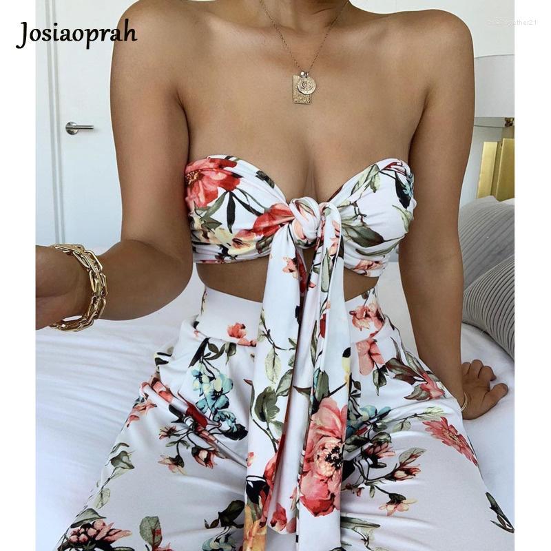 

Women' Two Piece Pants Josiaoprah Off Shoulder Sexy Top And Set Women Party Club Outfits Summer Floral Bow Tie Crop Matching, Orange