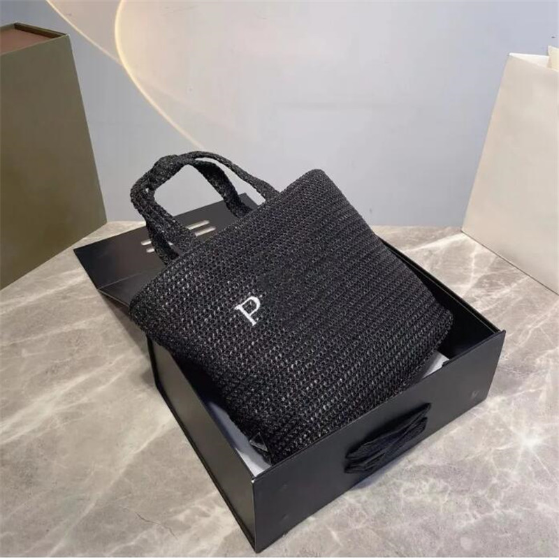 

P Beach Bag Designer Bag P Casual Fashion Rattan Large Capacity tote Bag Wicker Woven Fashion Tote bag Summer Beach Bali Straw woven Bag Travel Large Basket Purse, White