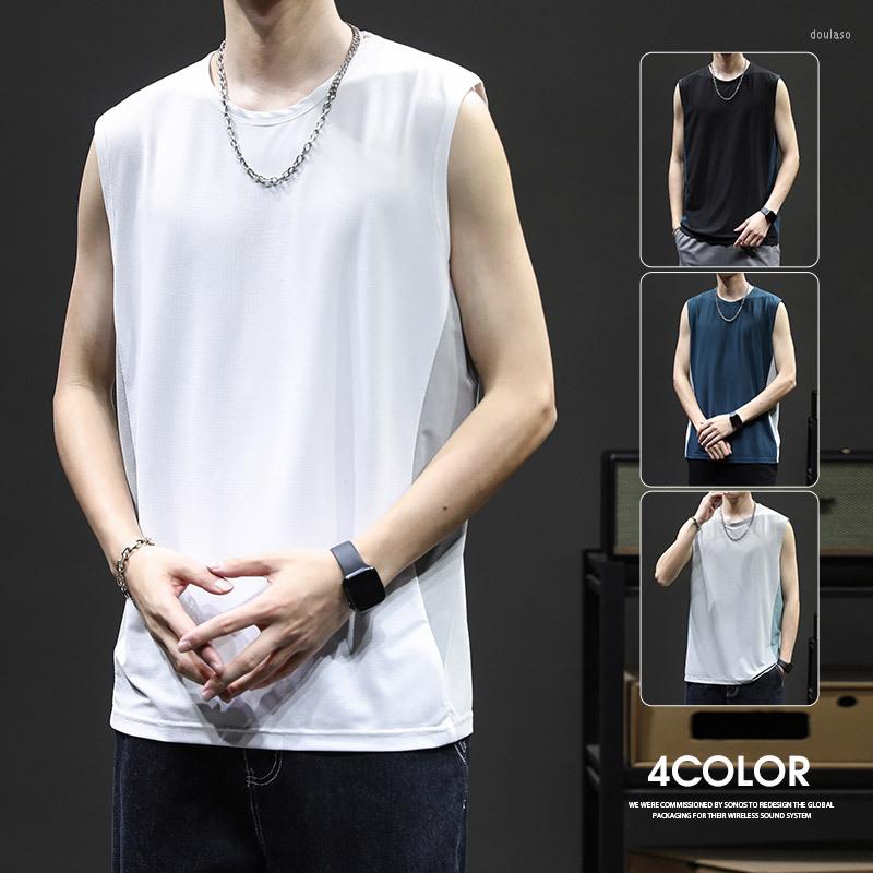 

Men's Tank Tops Ice Silk Top Men's 2023 Summer Thin Casual Outwear Quick Dried Sports Sleeveless T-shirt O-Neck Gym Clothing, 3blue
