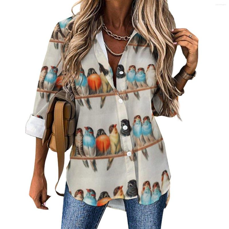 

Women' Blouses Colorful Birds Print Casual Blouse Vintage Animal Office Design Womens Long Sleeve Street Fashion Shirt Oversized Tops, Style-11