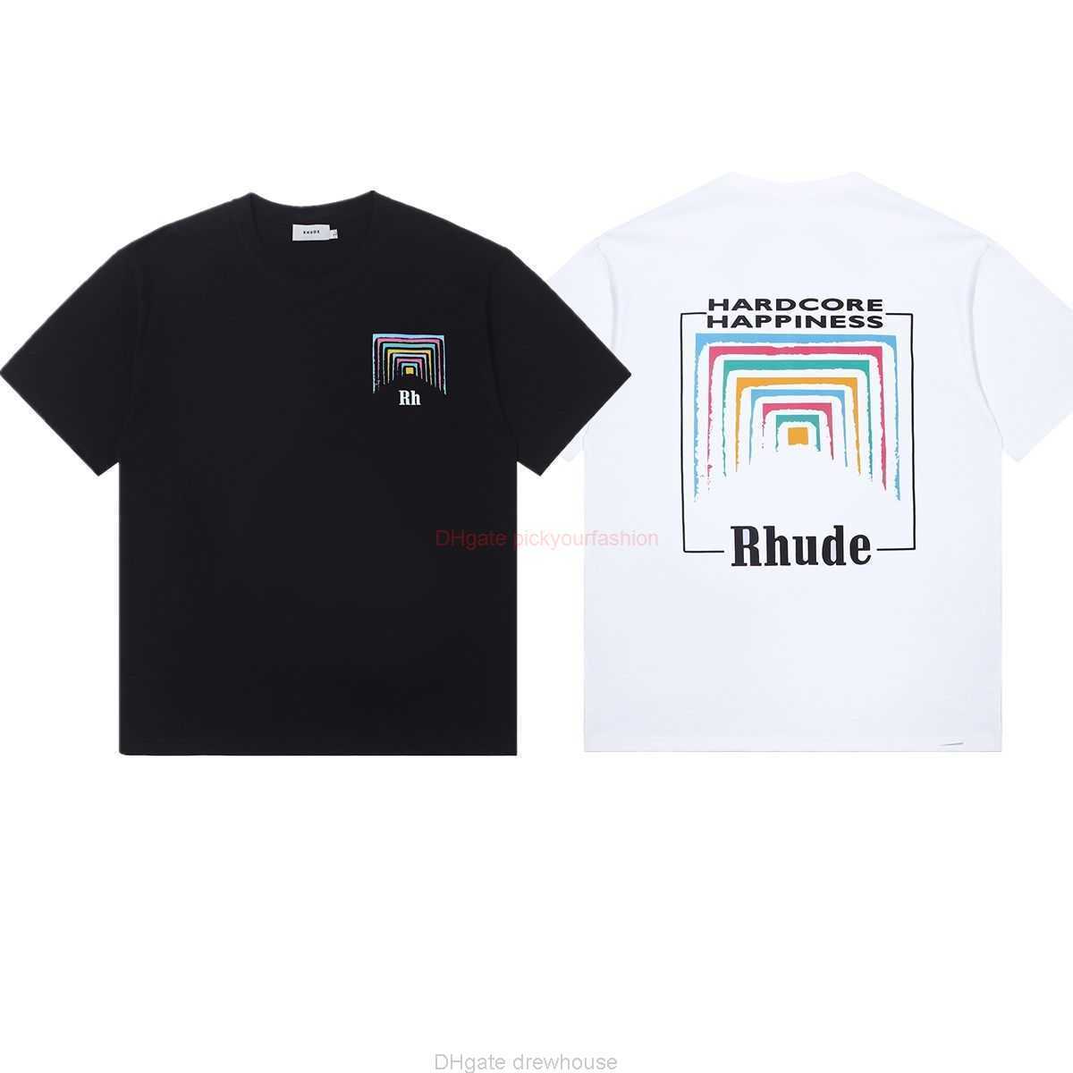 

Designer Fashion Clothing Tees Tshirt Summer New Fashion Rhude Short Sleeve Cigarette Box Square Colorful Tunnel Print Loose Relaxed Versatile Tshirt Cotton Stree, White