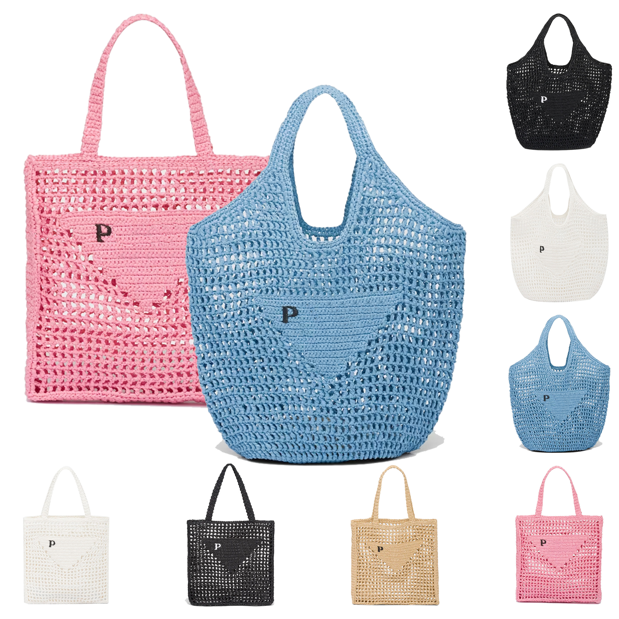 

classic triangle Straw prad beach Bag Women Luxurys designer tote hand bag mens duffel purse Shoulder shop bags holiday pochette work clutch crossbody envelope bags, 1-purple