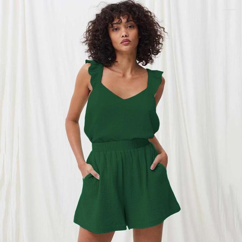 

Women' Sleepwear Summer Women Two Pieces Pajamas Set V Neck Elegant Outfits Nightwear For Spring Home Wear Lady, Green