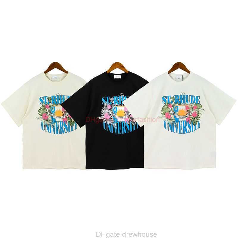 

Designer Fashion Clothing Tees Tshirt American Fashion Brand Rhude New Flag Flower Print Short Sleeve Mens Womens Summer High Street Loose Casual Versatile Tshirt C, White