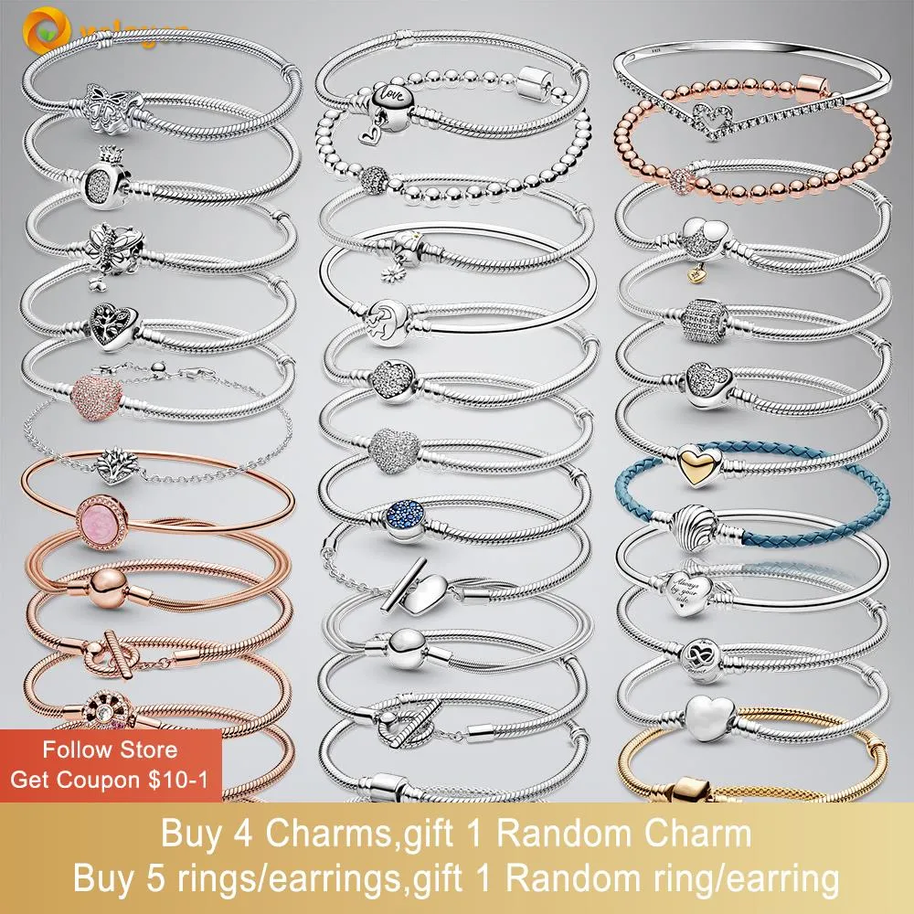 

Authentic Snake Chain fit pandora bracelet designer for women European Butterfly Clasp T-bar Heart Moments