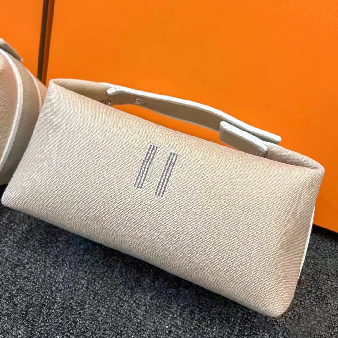 

luxury pink nylon canvas makeup toiletry Bag 2size Womens Mens wash cosmetic Bags Designer pouch tote handbag summer clutch Stock storage travel makeup purse bag, Double color matching-orange