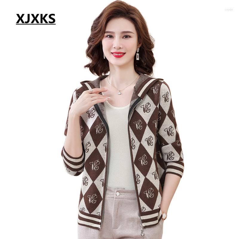 

Women's Jackets XJXKS 2023 Autumn Winter Latest Fashion Hooded Women's Jacket Wool Knitted Zipper Cardigan Plus Size Jaqueta Feminina, Red