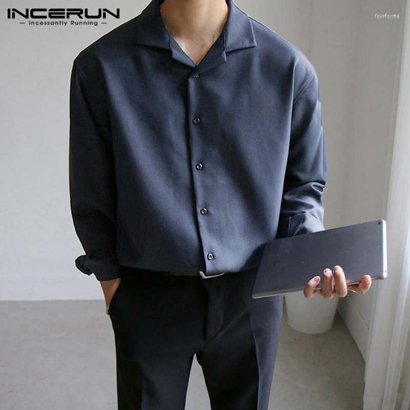 

Men's Casual Shirts INCERUN Men Shirt Lapel Long Sleeve Streetwear 2023 Button Leisure Clothing Korean Style Loose Solid Color 5XL, Black