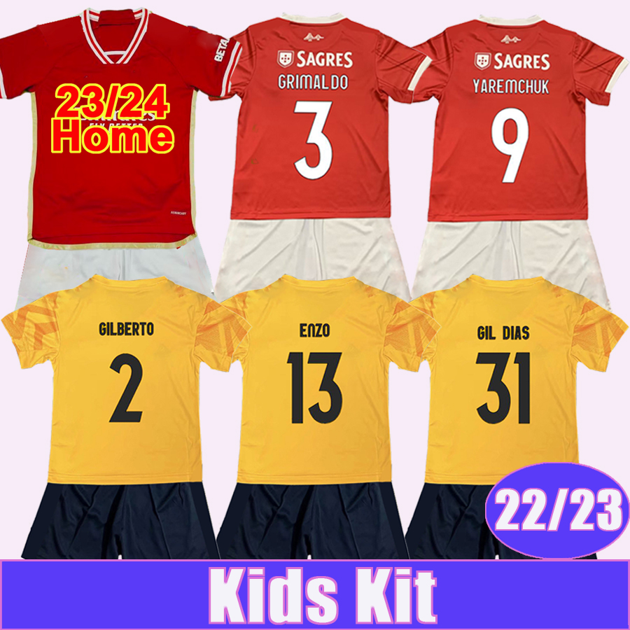 

2023 24 RAFA OTAMENDI ENZO Kids Kit Soccer Jerseys 22 23 GRIMALDO YAREMCHUK R. PINHO CHIQUINHO G. RAMOS Home Away Football Shirts, Tz11257 22 23 away no socks