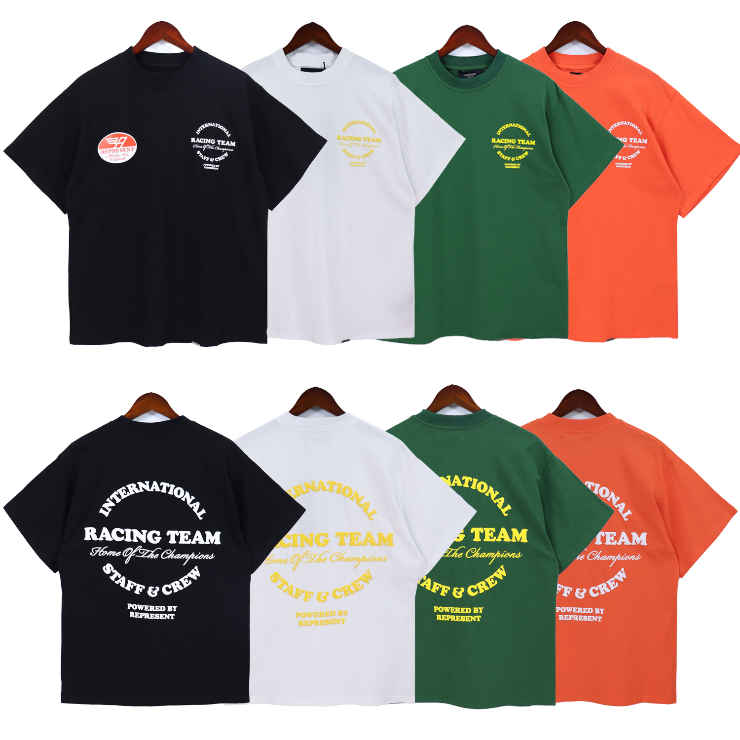 

1 Quality T-Shirt Foam Printing High Street Cotton Summer Round Neck T-shirt Men Women Loose Tops, Black