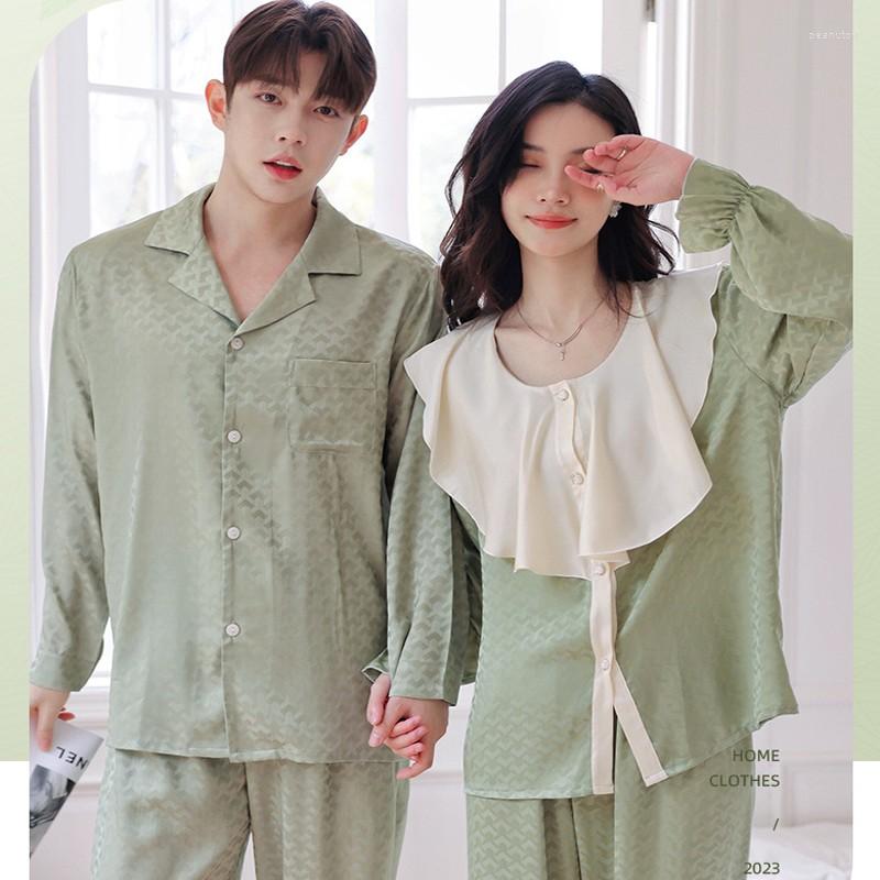 

Women's Sleepwear Spring Couple Long Sleeve Nightwear Jacquard Ice Silk Pyjamas Pajama Set For Men And Women Casual PJS, Women white