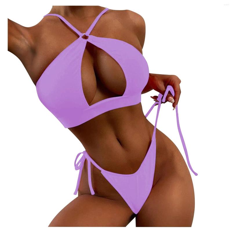 

Women's Swimwear Women's Split Bikini Swimsuit Sexy Lace-up Hollow Solid Color Swimwears Tankinis Set Tall Swimsuits For Women, Black