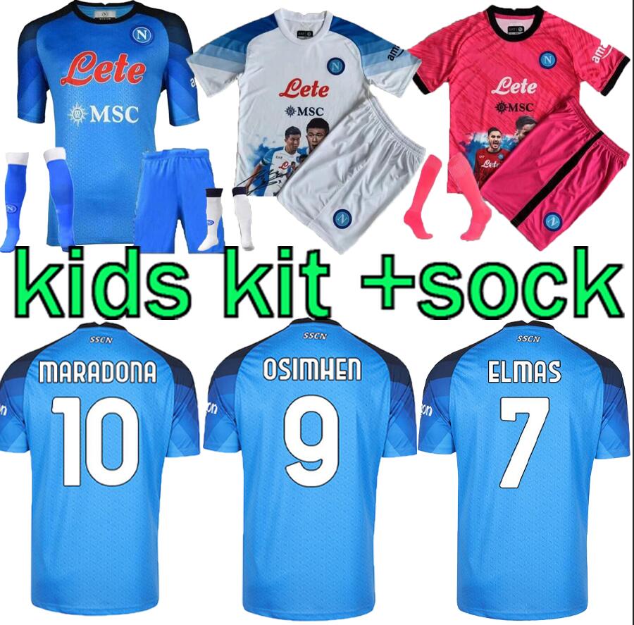 

Napoli OSIMHEN Soccer Jerseys KVARATSKHELIA LOZANO ANGUISSA Naples POLITANO MAGLIA MERTENS MARADONA 2023 CAMPIONI kids kit Football Shirt, White