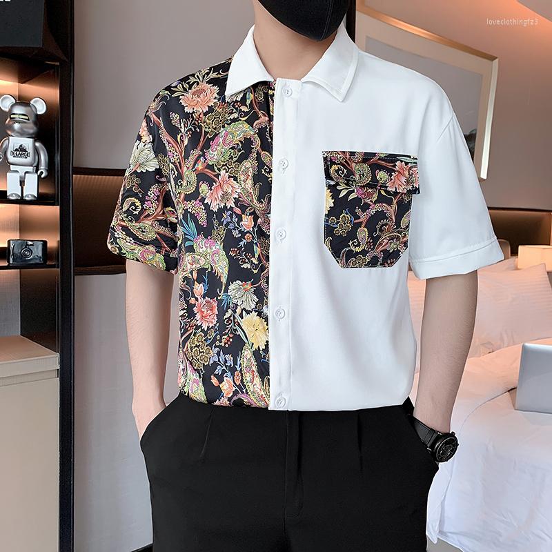 

Men's Casual Shirts 2023 Contrast Stitching Men Summer Short Sleeve Slim Ice Silk Breathable Business Streetwear Clothing, Black