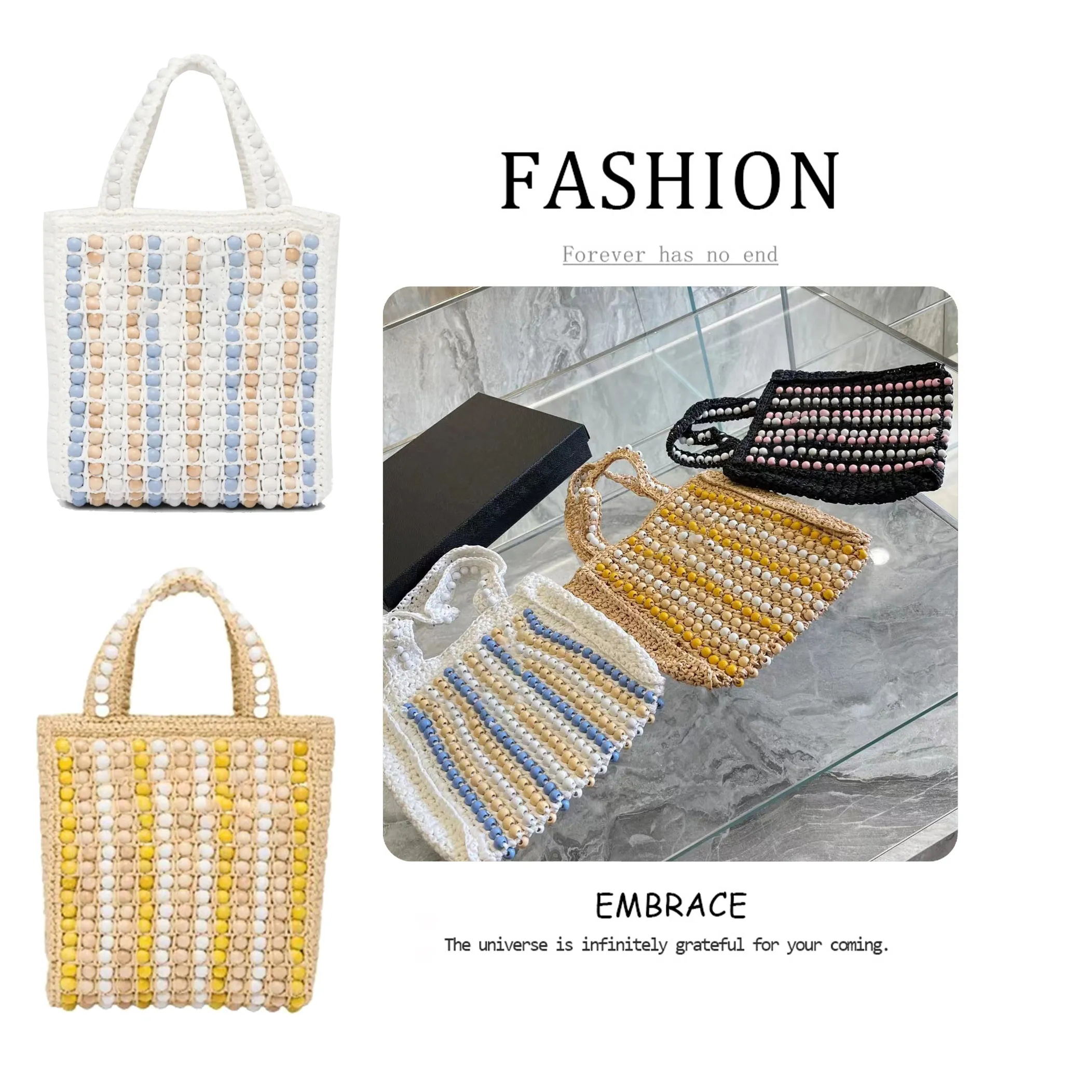 

mens designer Mini bead basket clutch Bag Womens wallets gym tote handbags Shoulder weave Beach bag luxury Straw sunset stripe Cross body bags, Black