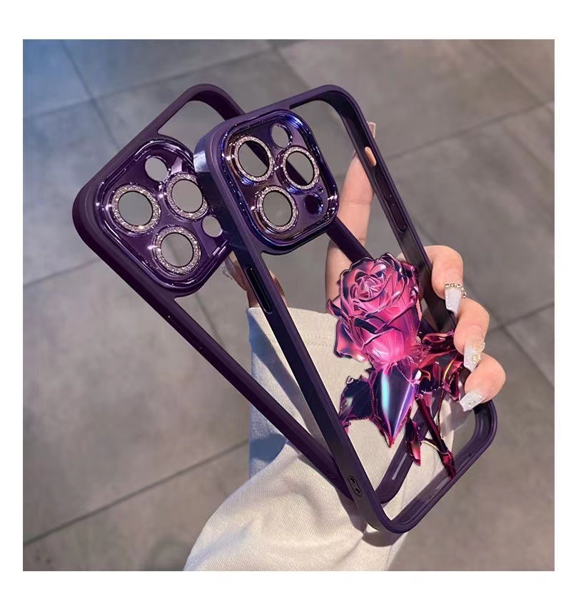

Crystal Red Rose for Apple 14promax case iphone 14 full package 13 with glitter lens film