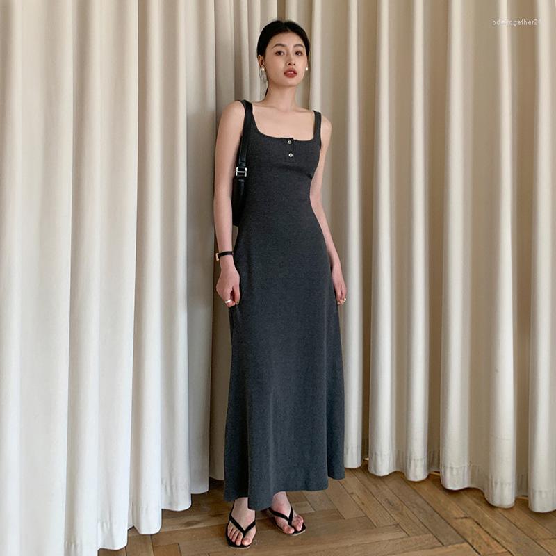 

Casual Dresses Women A Line Tank Maxi Dress With Button Detail Comfortable, Black